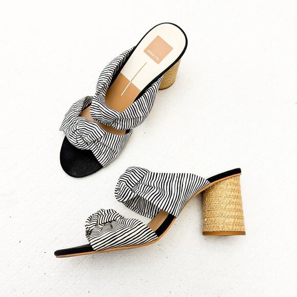 Dolce Vita Jene Black Striped Printed Round Rattan Heel Sandal Size 9.5 - Picture 6 of 6